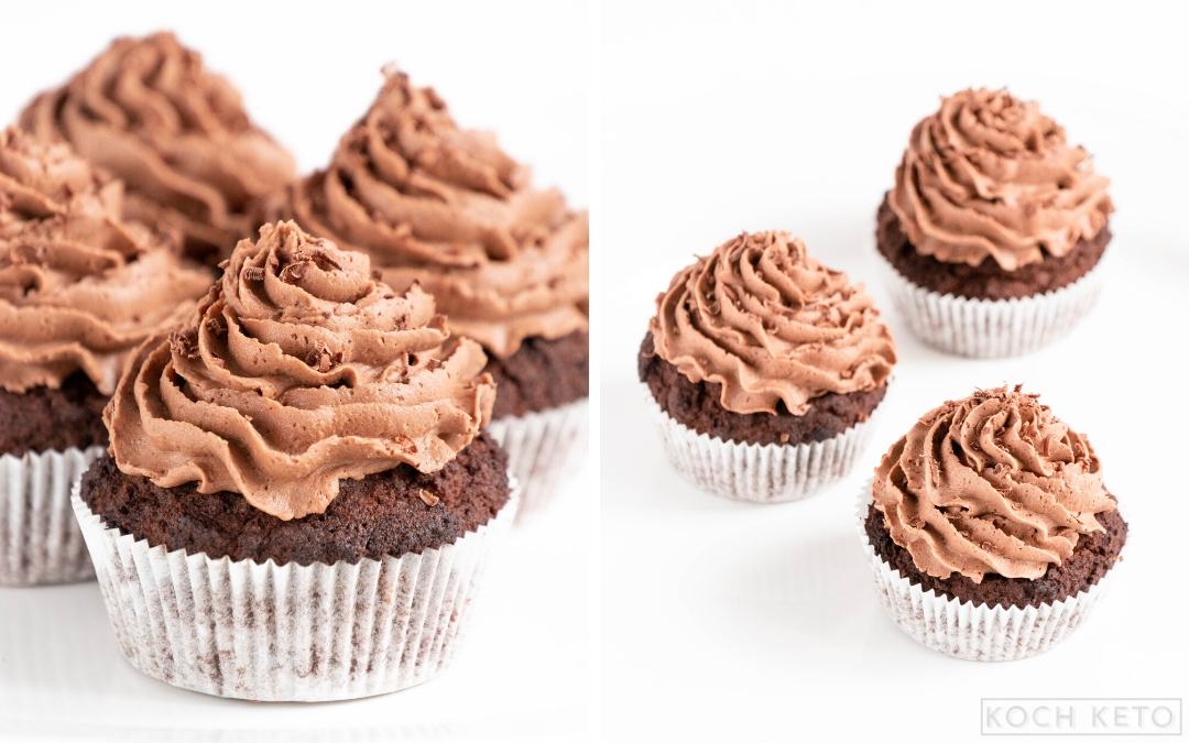 Keto Schokoladen Cupcakes mit Buttercreme Frosting Desktop Featured Image
