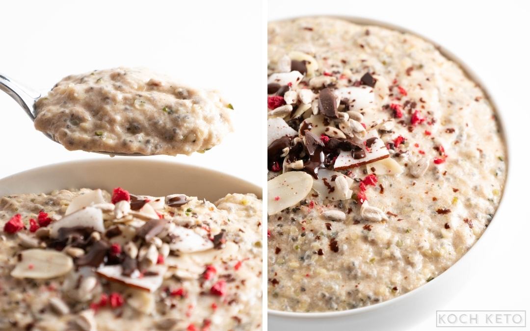 Super einfaches Keto Porridge ohne Kohlenhydrate - Low Carb Haferbrei ohne Haferflocken Desktop Image Collage