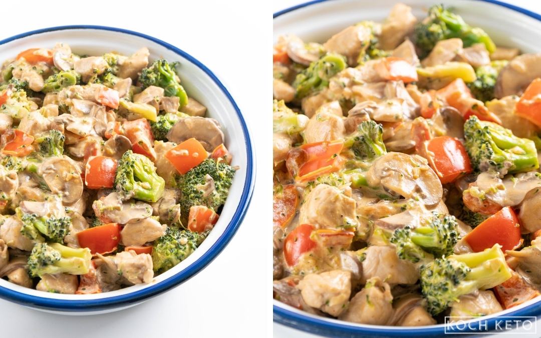 Einfache Low Carb Hähnchen-Gemüse-Pfanne ohne Kohlenhydrate Desktop Image Collage