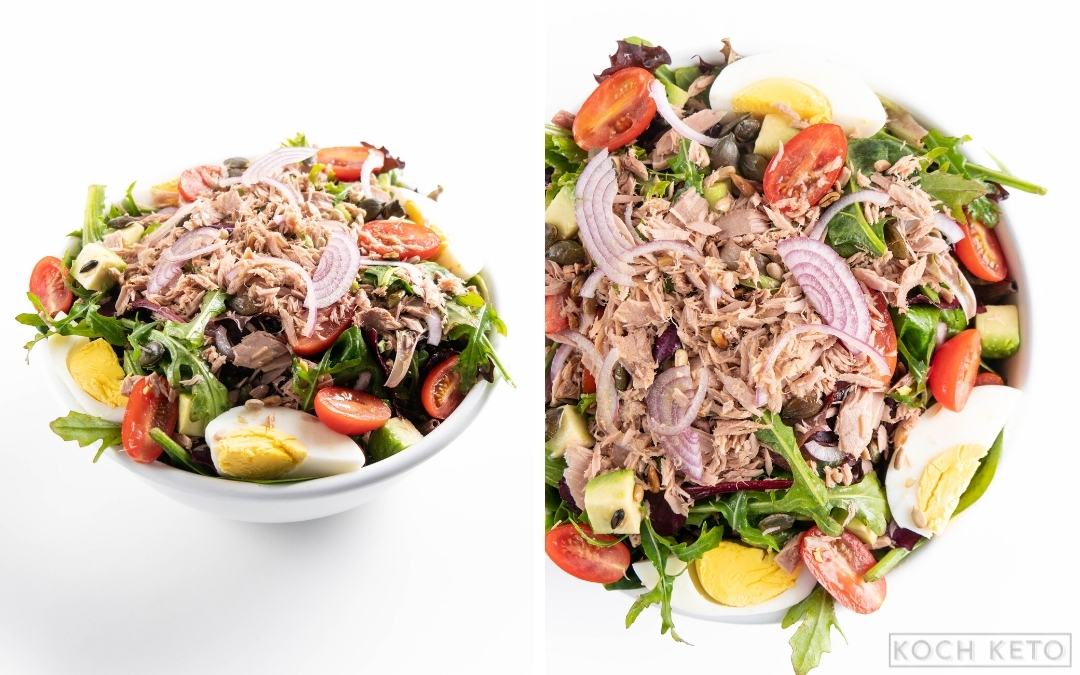 Leckerer Low Carb Thunfisch-Salat mit Eiern und Avocado ohne Kohlenhydrate Desktop Featured Image