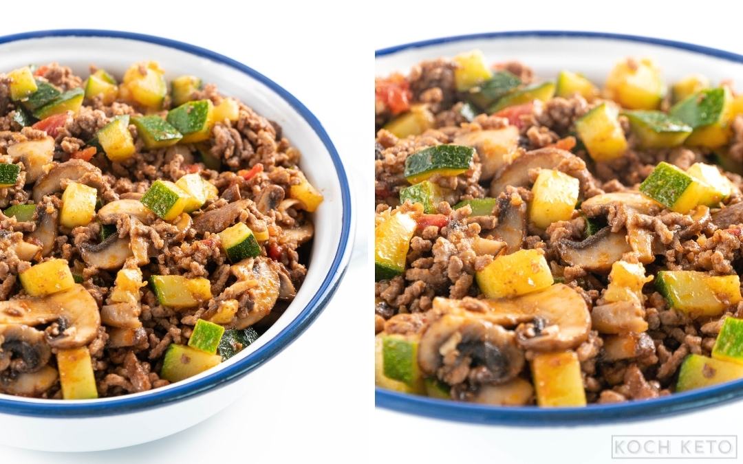 Einfache Low Carb & Keto Zucchini-Hackfleisch-Pfanne ohne Kohlenhydrate Desktop Image Collage