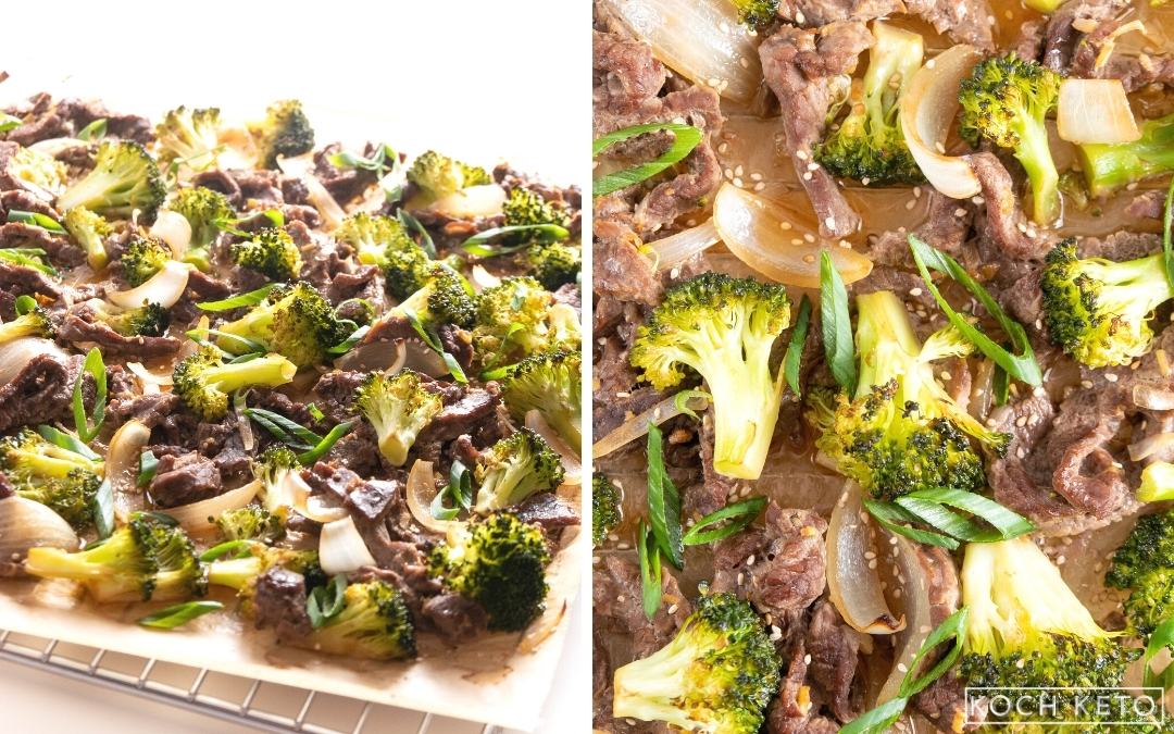 Asiatisches Keto Rinder-Brokkoli-Blech Abendessen ohne Kohlenhydrate Desktop Image Collage