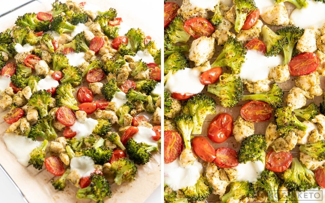 30-Minuten Keto Hähnchen-Gemüse-Blech mit Pesto zum schnellen Abendessen Desktop Image Collage