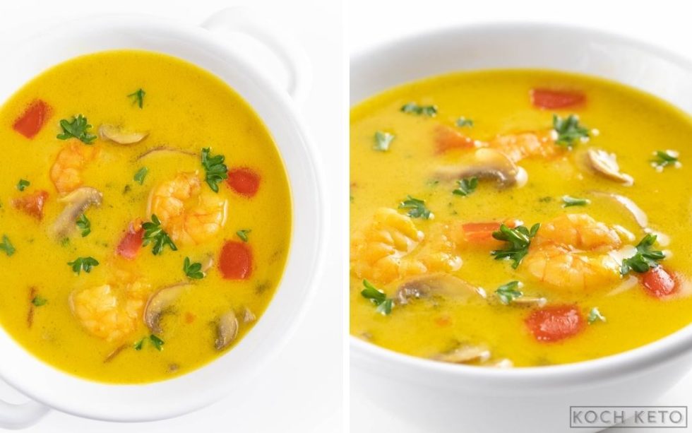 Leckere Keto Garnelen-Curry Suppe mit Kokosmilch