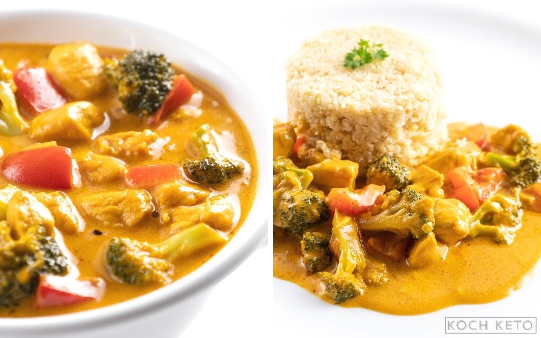 Leckeres Low Carb Hähnchen Curry mit Kokosmilch & Gemüse ohne Kohlenhydrate Desktop Image Collage