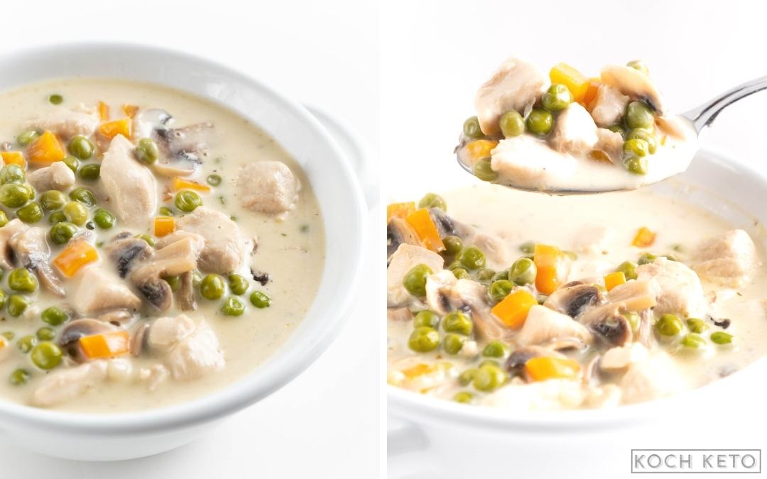 Einfaches Low Carb Hühnerfrikassee zum ketogenen Abendessen ohne Kohlenhydrate Desktop Image Collage