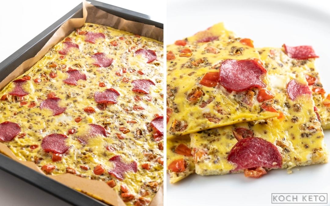 Super einfache Low Carb Pizza Frittata vom Blech zum ketogenen Frühstück Desktop Featured Image