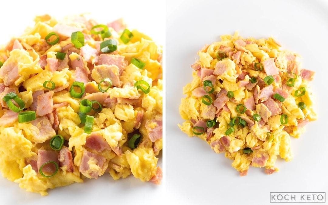 Einfaches Keto Schinken-Rührei ohne Kohlenhydrate zum ketogenen Frühstück Desktop Image Collage