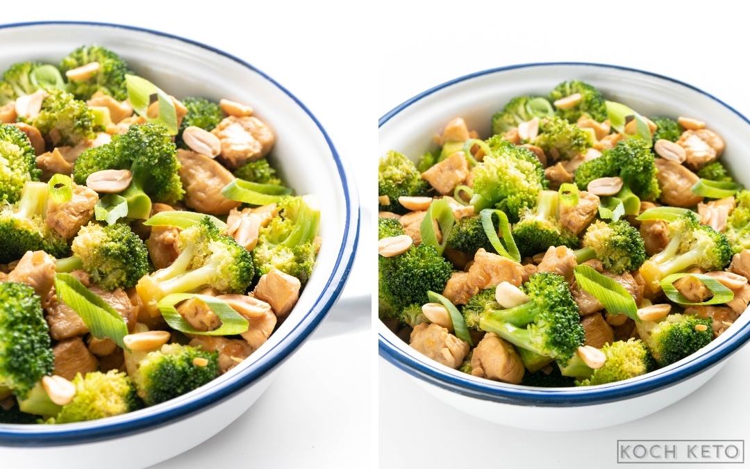 Asiatische Keto Brokkoli-Hähnchen-Pfanne ohne Kohlenhydrate zum schnellen Low Carb Abendessen Desktop Image Collage