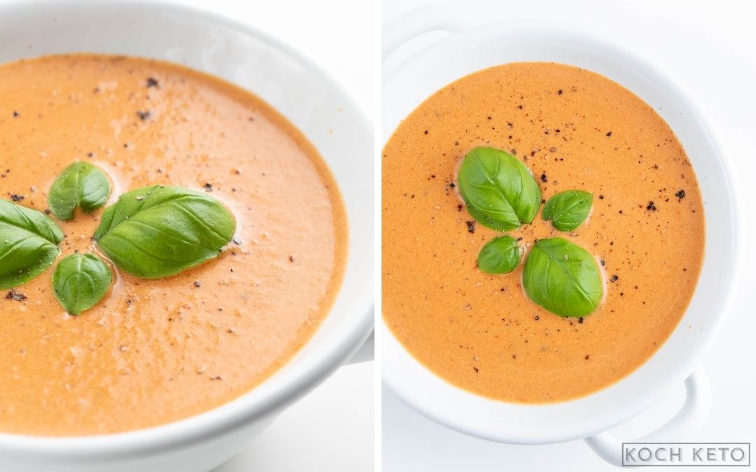 Super schnelle 15-Min Low Carb Tomatensuppe ohne Kohlenhydrate Desktop Image Collage