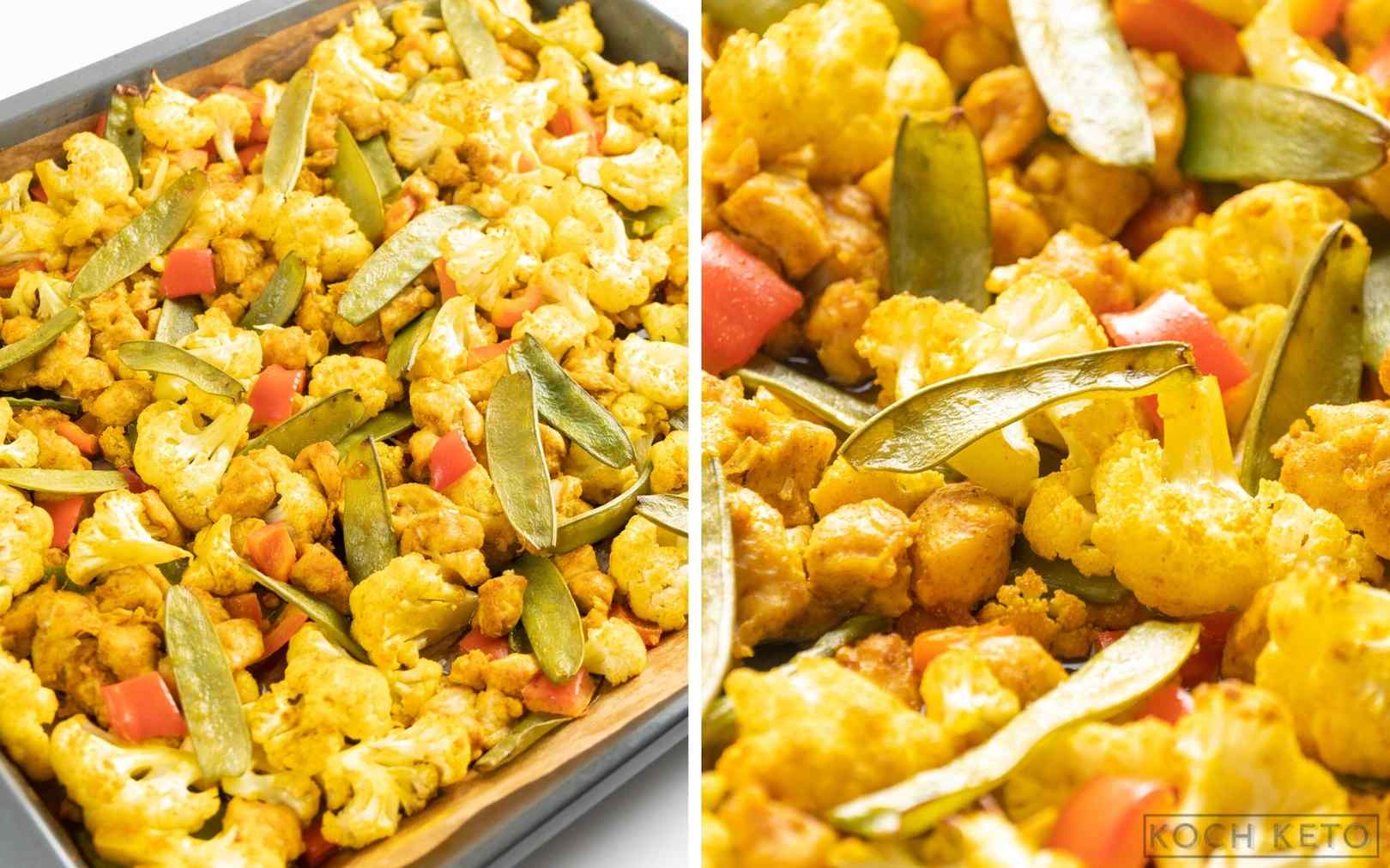 Mega einfaches Low Carb Hähnchen-Curry vom Blech zum schnellen Keto Abendessen Desktop Image Collage