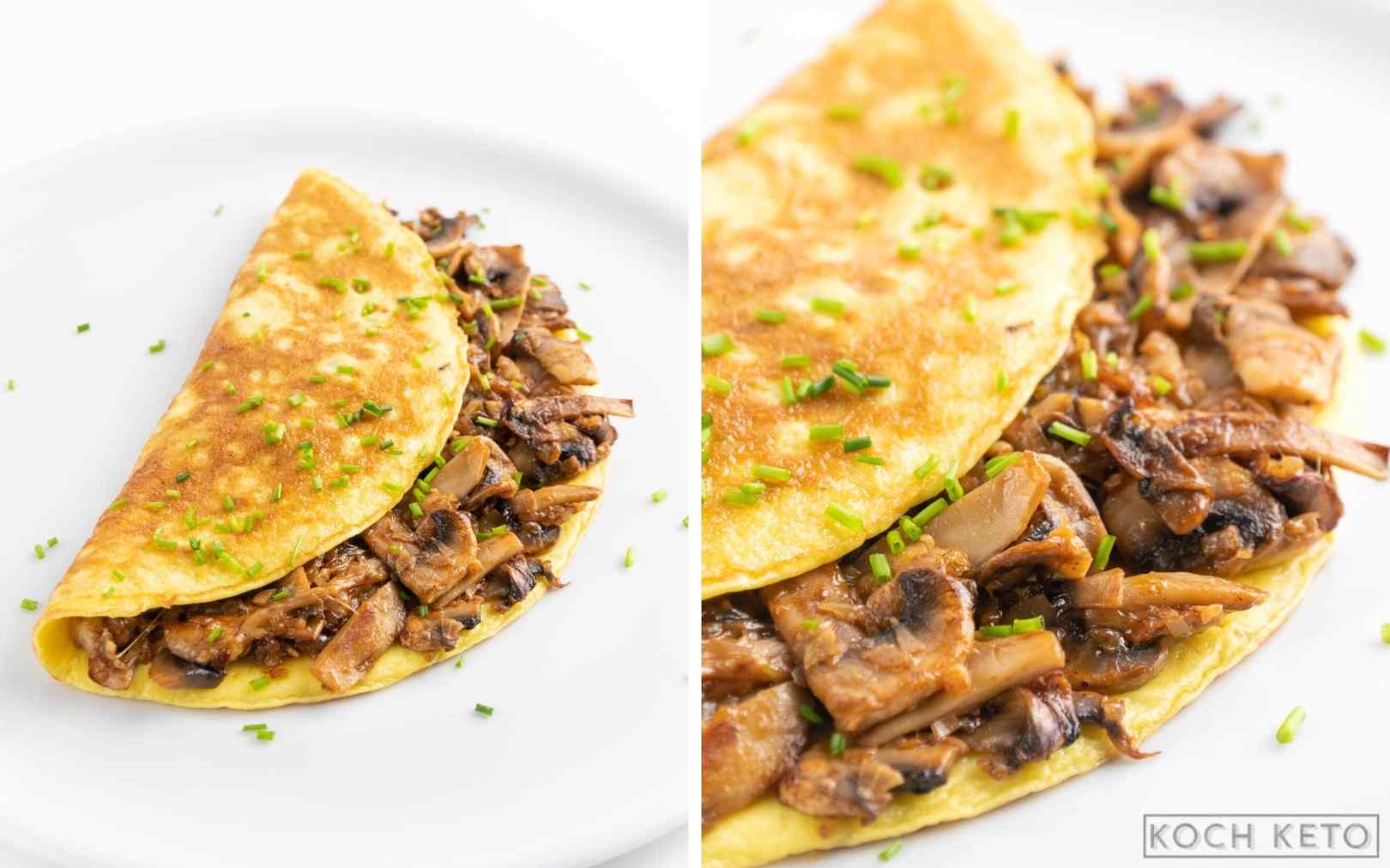 Einfaches Low Carb Pilz-Omelette mit Champignons als schnelles Keto Frühstück zum Abnehmen Desktop Featured Image