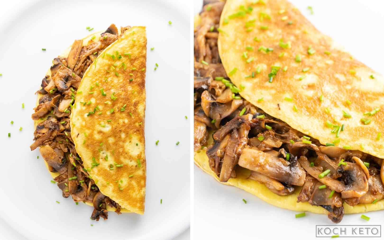 Einfaches Low Carb Pilz-Omelette mit Champignons als schnelles Keto Frühstück zum Abnehmen Desktop Image Collage