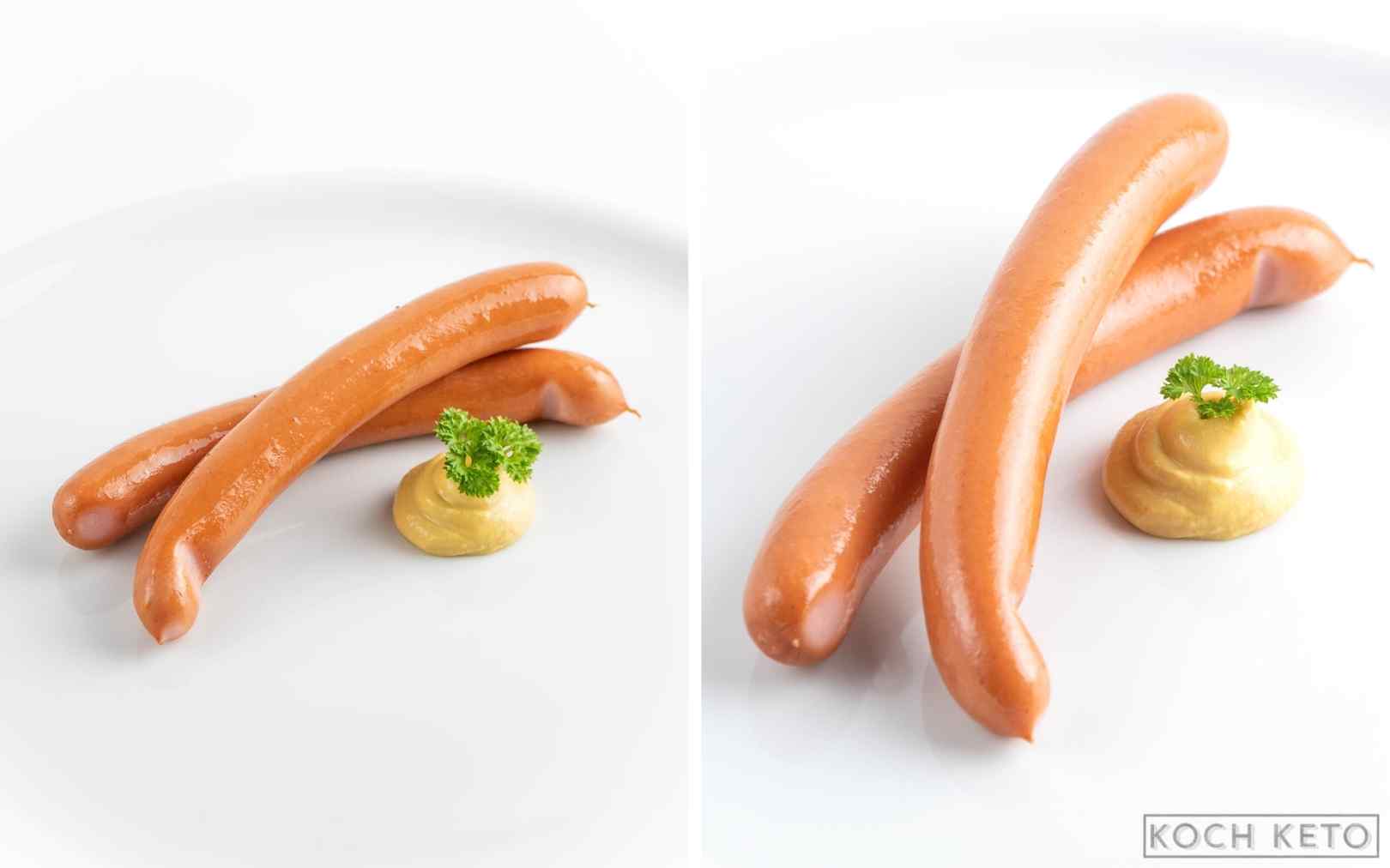Schneller Low Carb Snack: Wiener Würstchen mit Senf ohne Kohlenhydrate Desktop Image Collage
