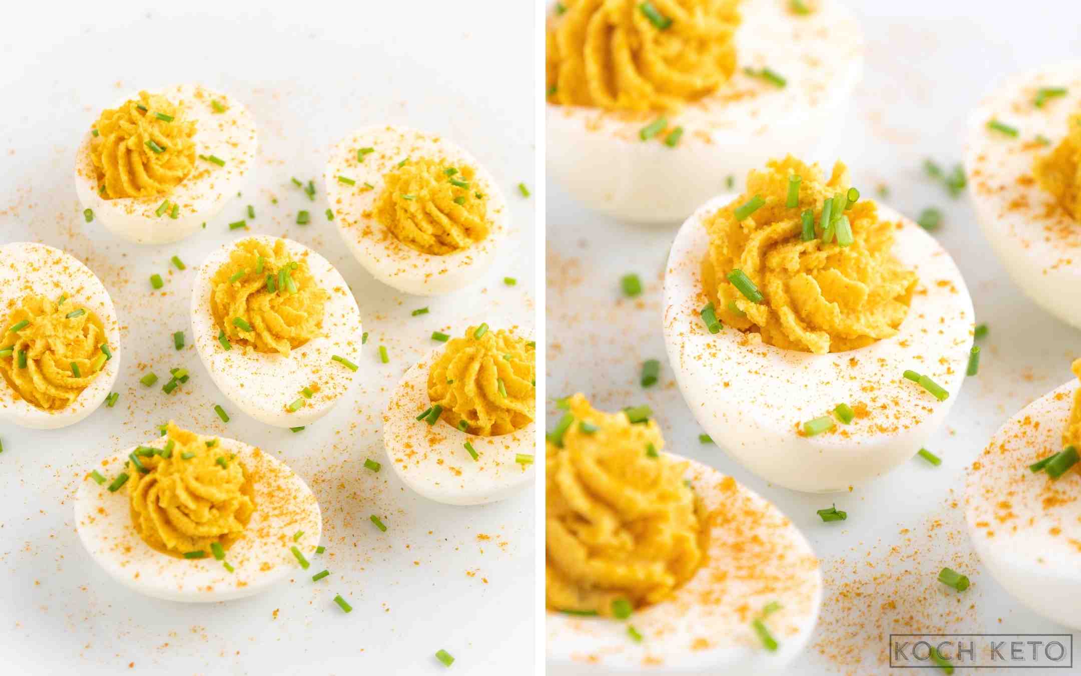 Gefüllte Curry-Eier - einfacher Keto Snack ohne Kohlenhydrate zum Abnehmen Desktop Image Collage