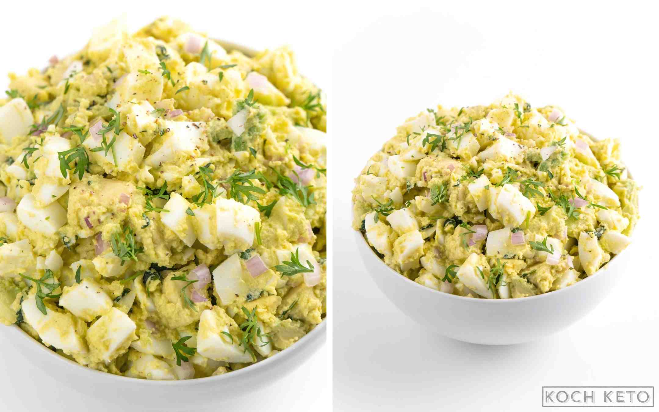 Einfacher Low Carb Avocado-Eier-Salat der zum Frühstück ohne Kohlenhydrate super satt macht Desktop Featured Image