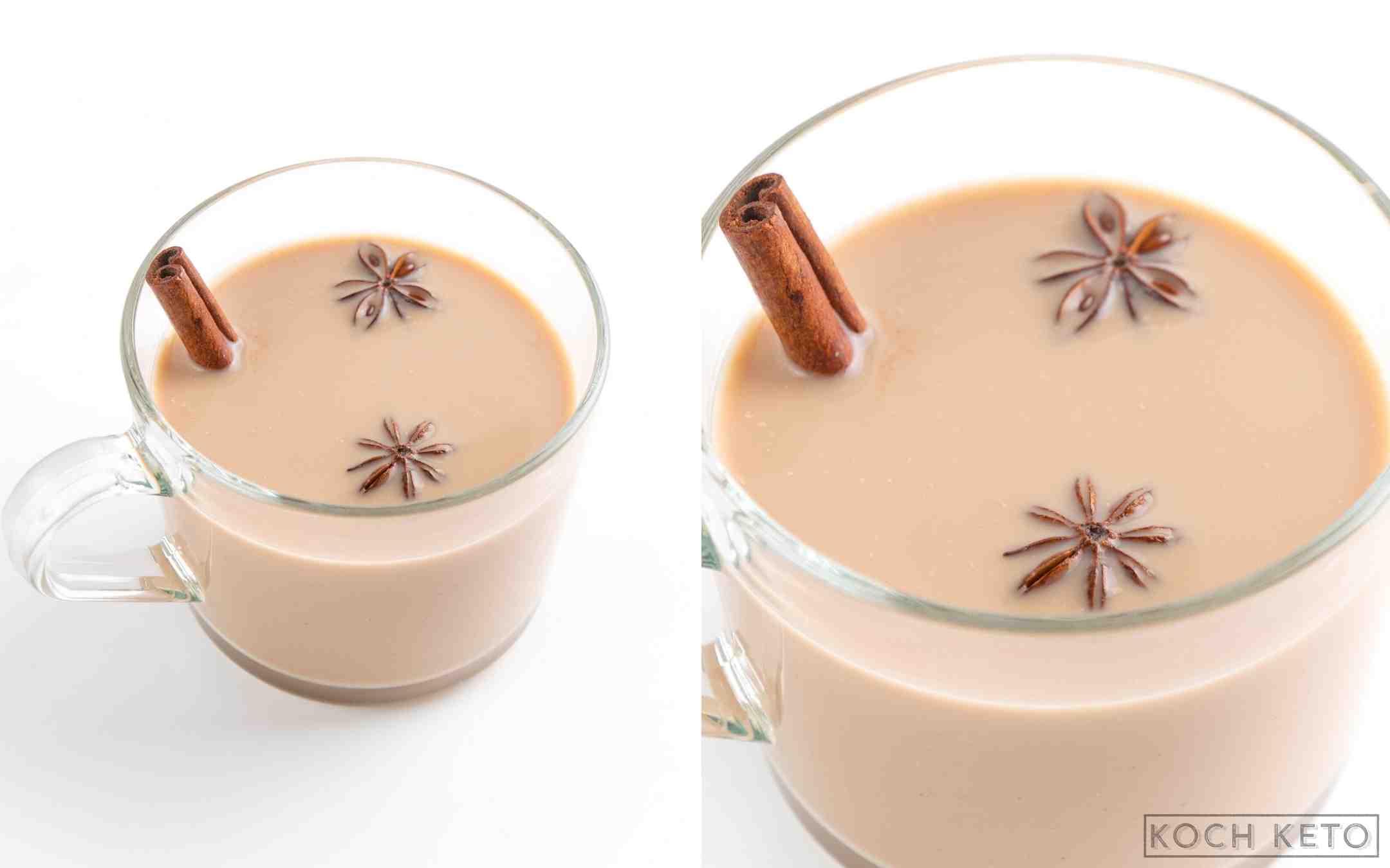 Leckere Chai Latte ohne Zucker und ohne Kohlenhydrate selber machen als ideales Low Carb oder ketogenes Getränk Desktop Image Collage