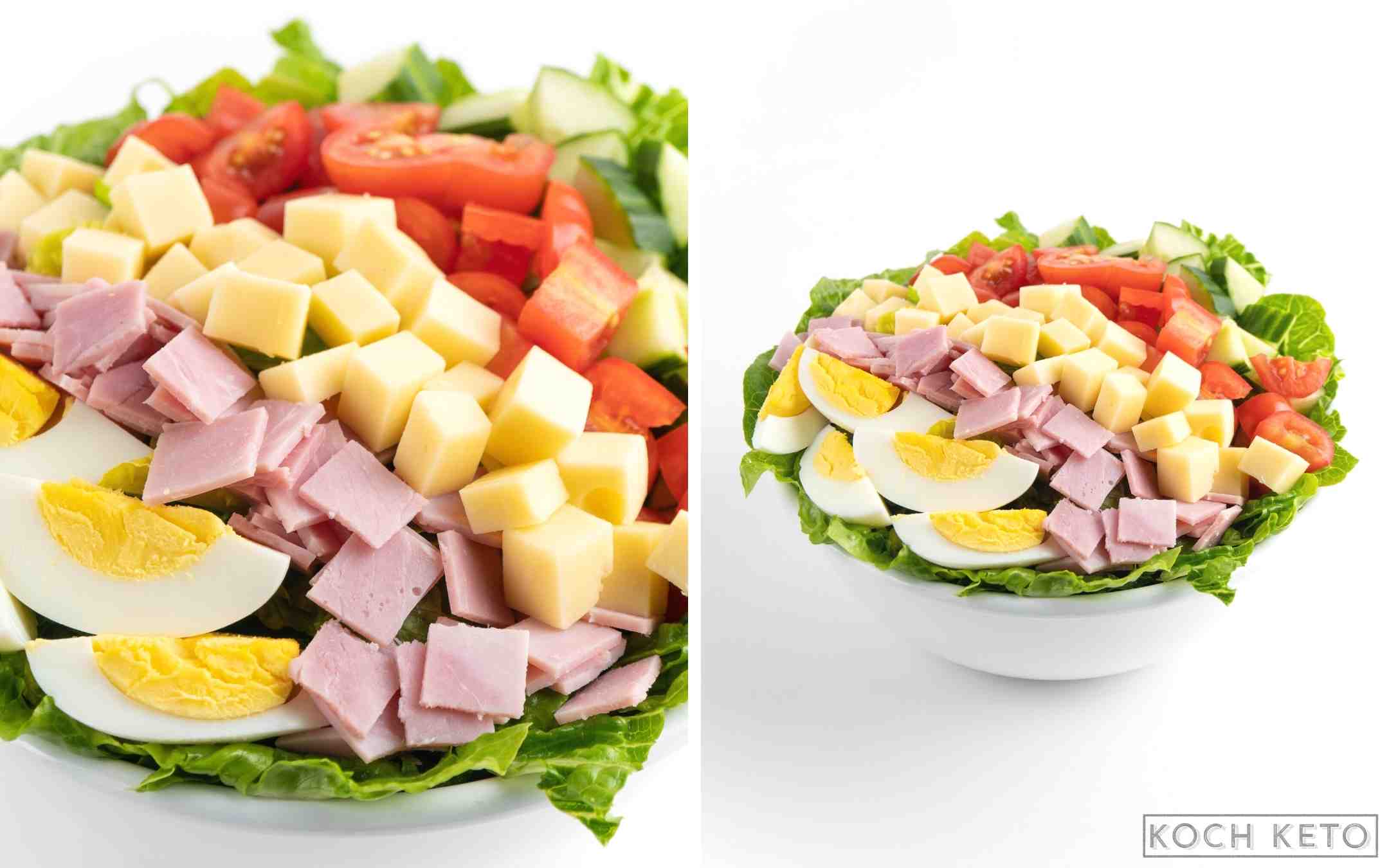Low Carb Chef-Salat mit Schinken und Käse zum kohlenhydratarmen Abendessen Desktop Featured Image