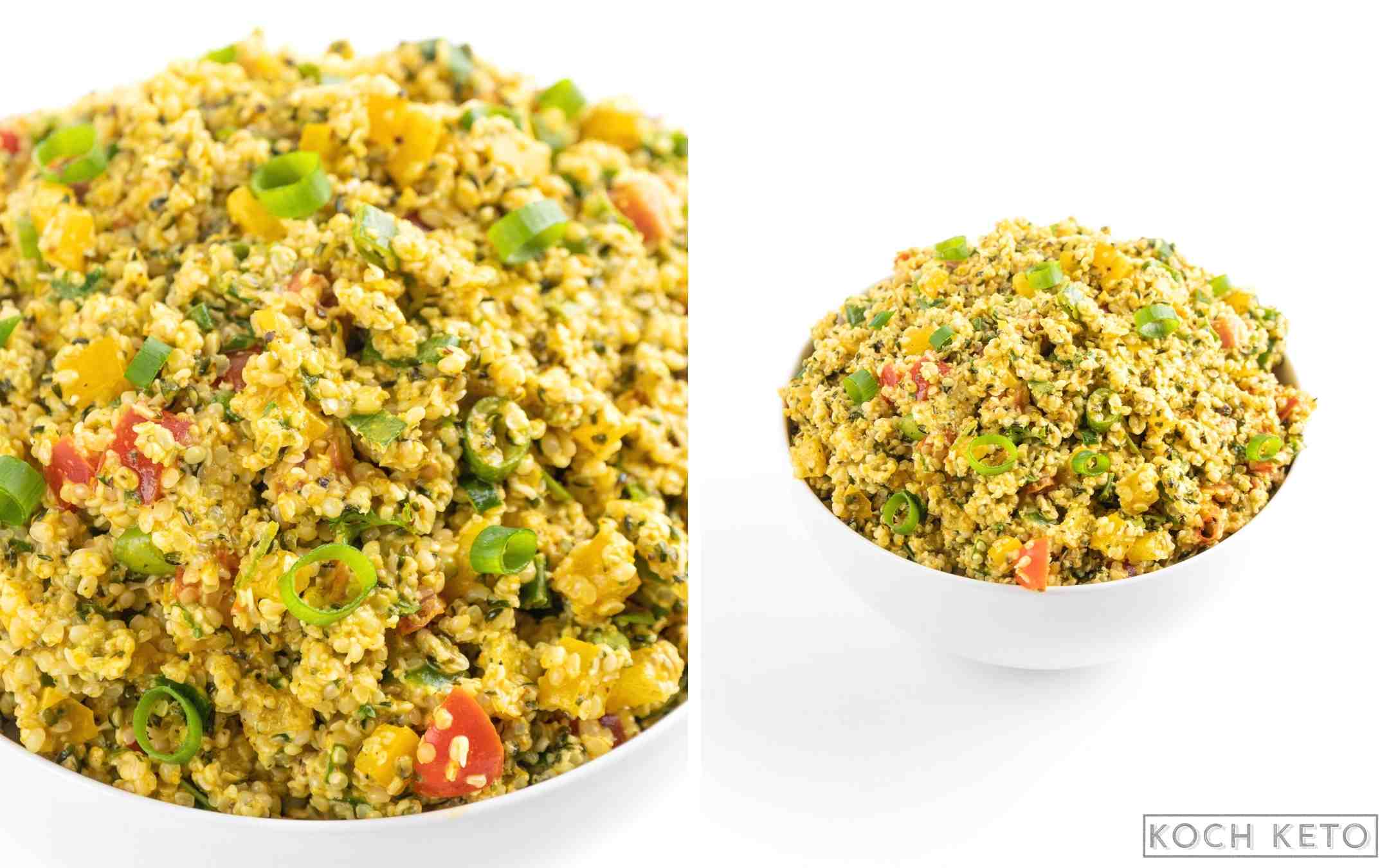 Einfacher Low Carb Couscous-Salat zum Frühstück ohne Ei und ohne Kohlenhydrate Desktop Featured Image