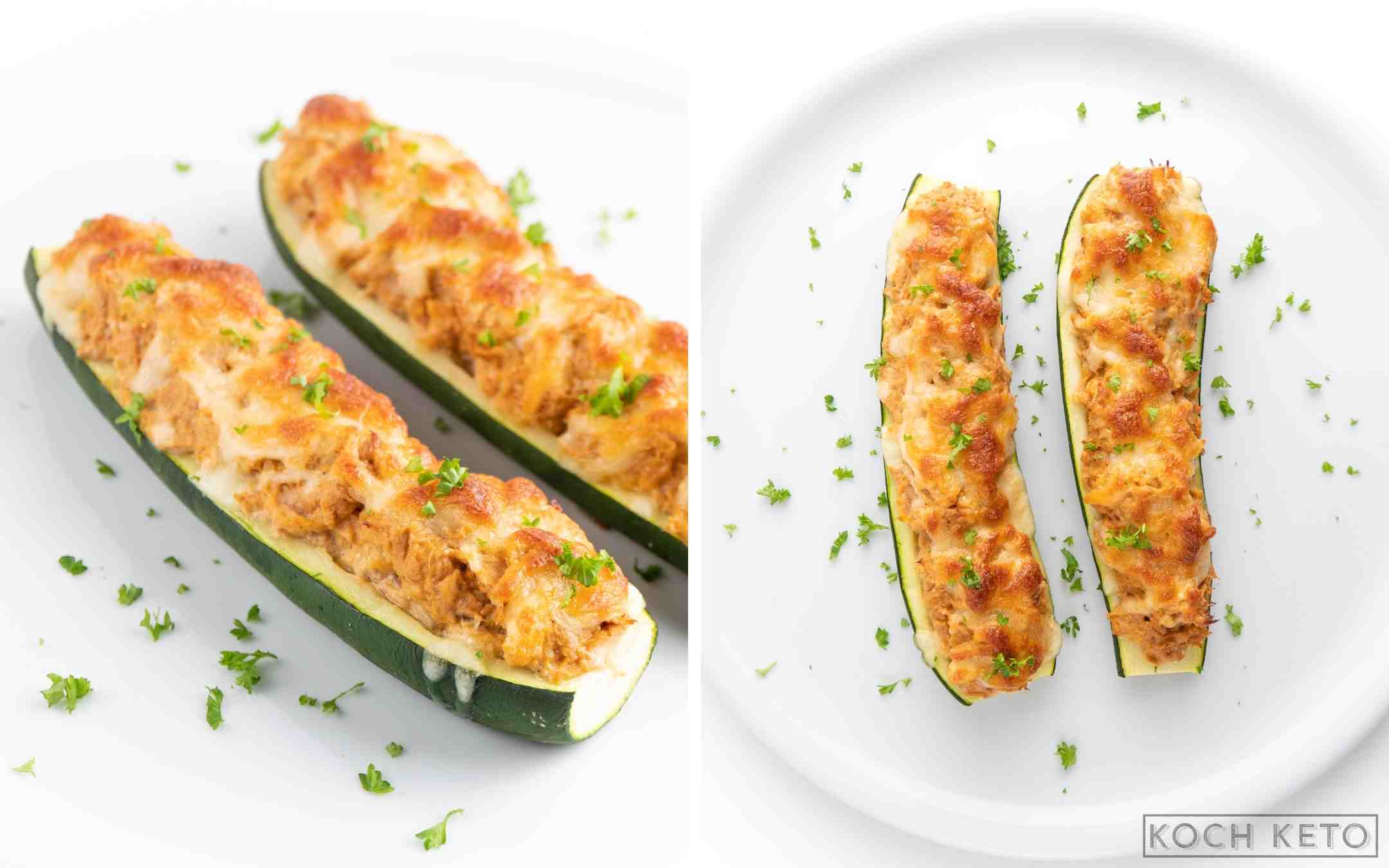 Gefüllte Low Carb Zucchini mit Thunfisch zum lecckeren Abendessen ohne Kohlenhydrate Desktop Featured Image