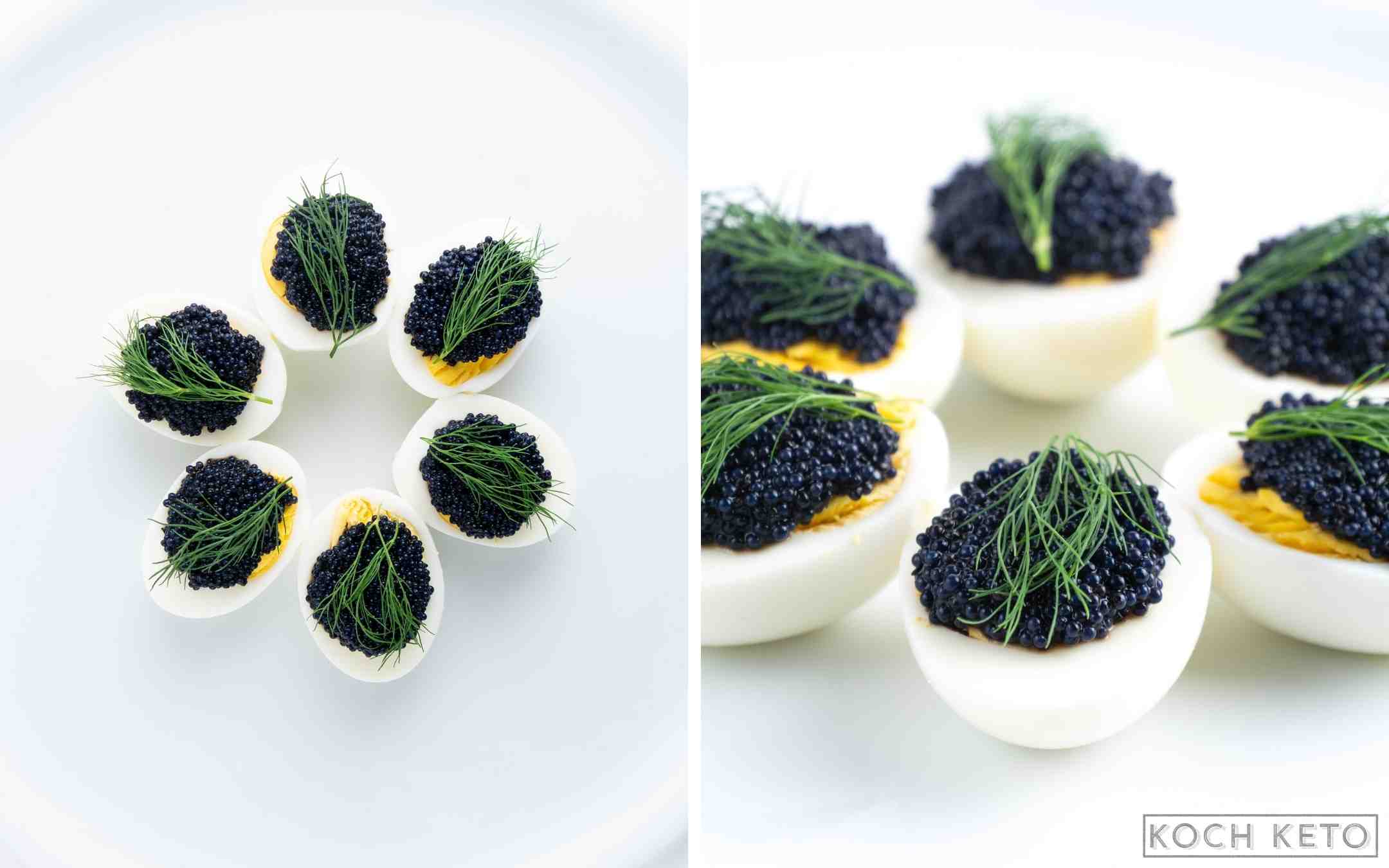 Eier mit Kaviar als schneller Keto Snack ohne Kohlenhydrate zum Abnehmen Desktop Featured Image