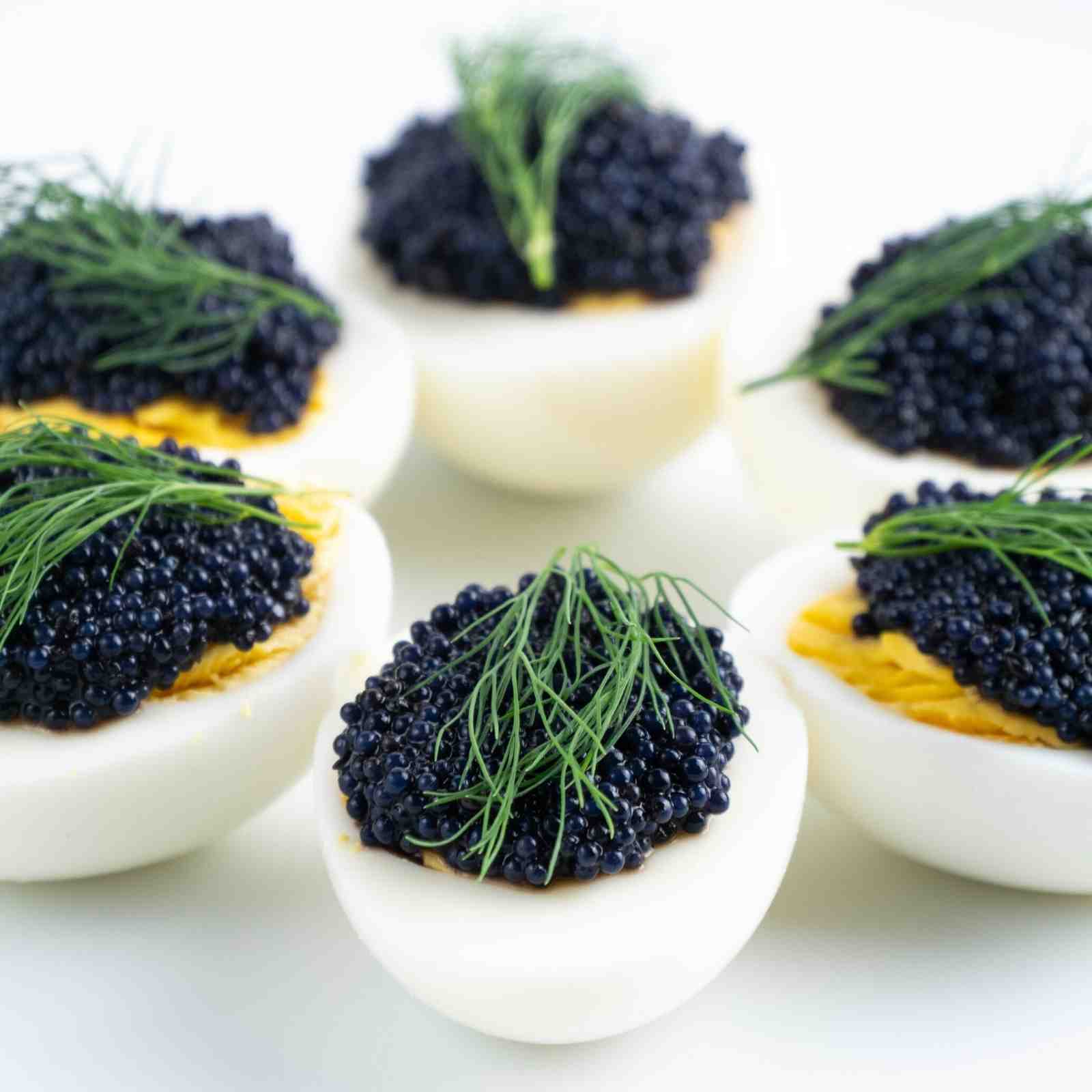 Eier mit Kaviar als schneller Keto Snack ohne Kohlenhydrate zum Abnehmen Mobile Featured Image