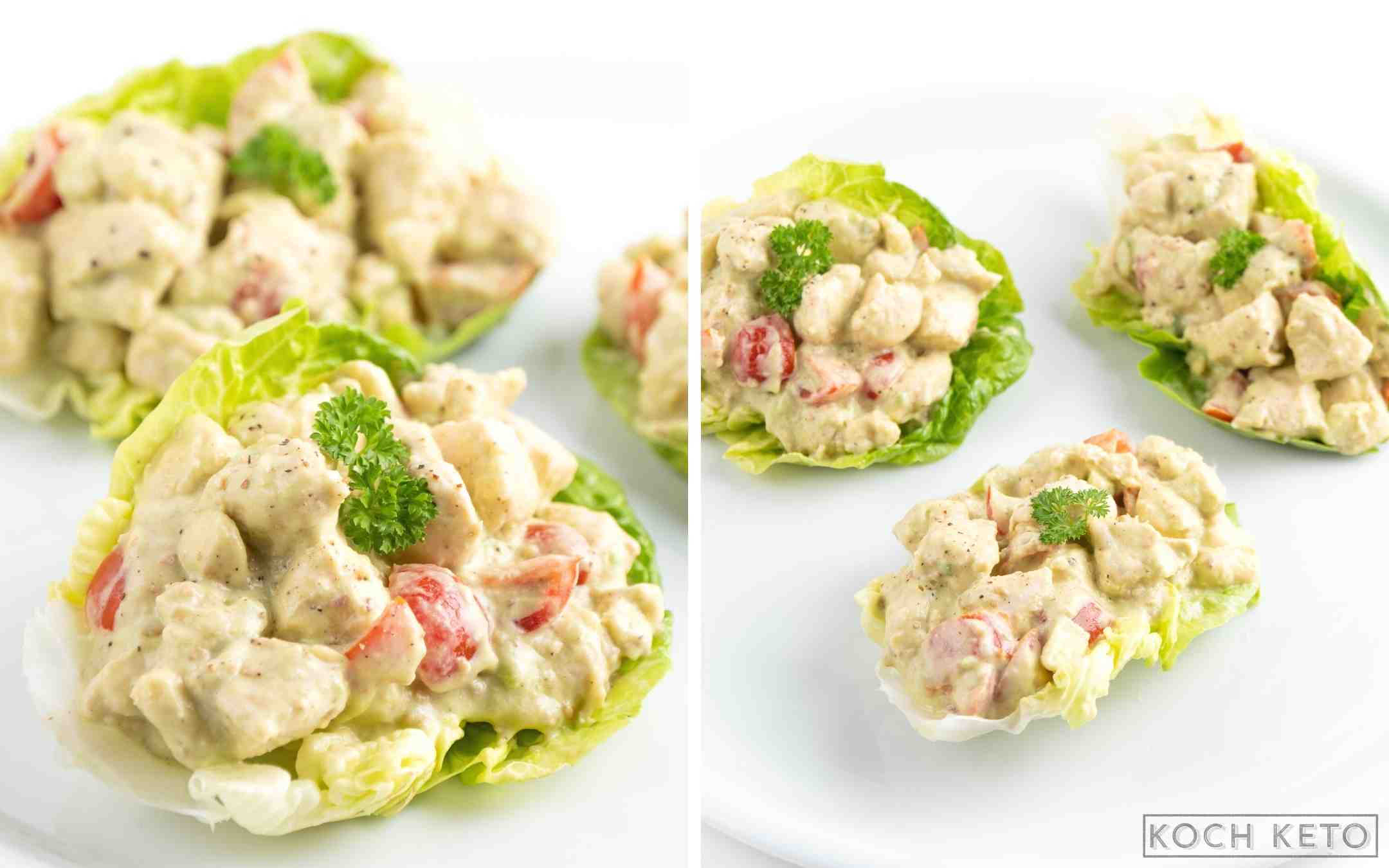 Schnelle Low Carb Hähnchen-Salat-Schiffchen als kohlenhydratarmes Frühstück ohne Eier Desktop Featured Image