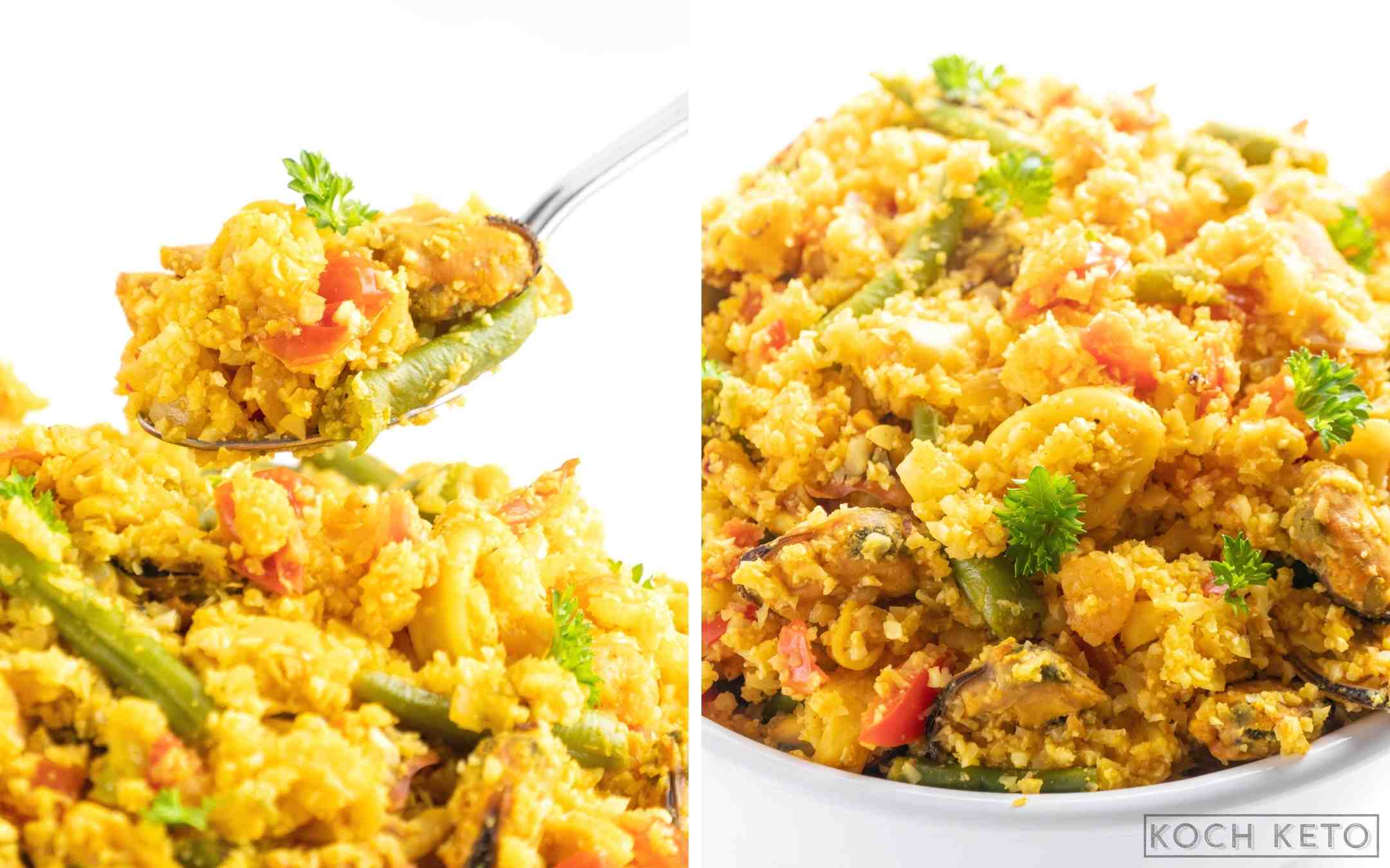 Super einfache Low Carb Paella zum Abnehmen ohne Kohlenhydrate als ketogenes Abendessen Desktop Image Collage