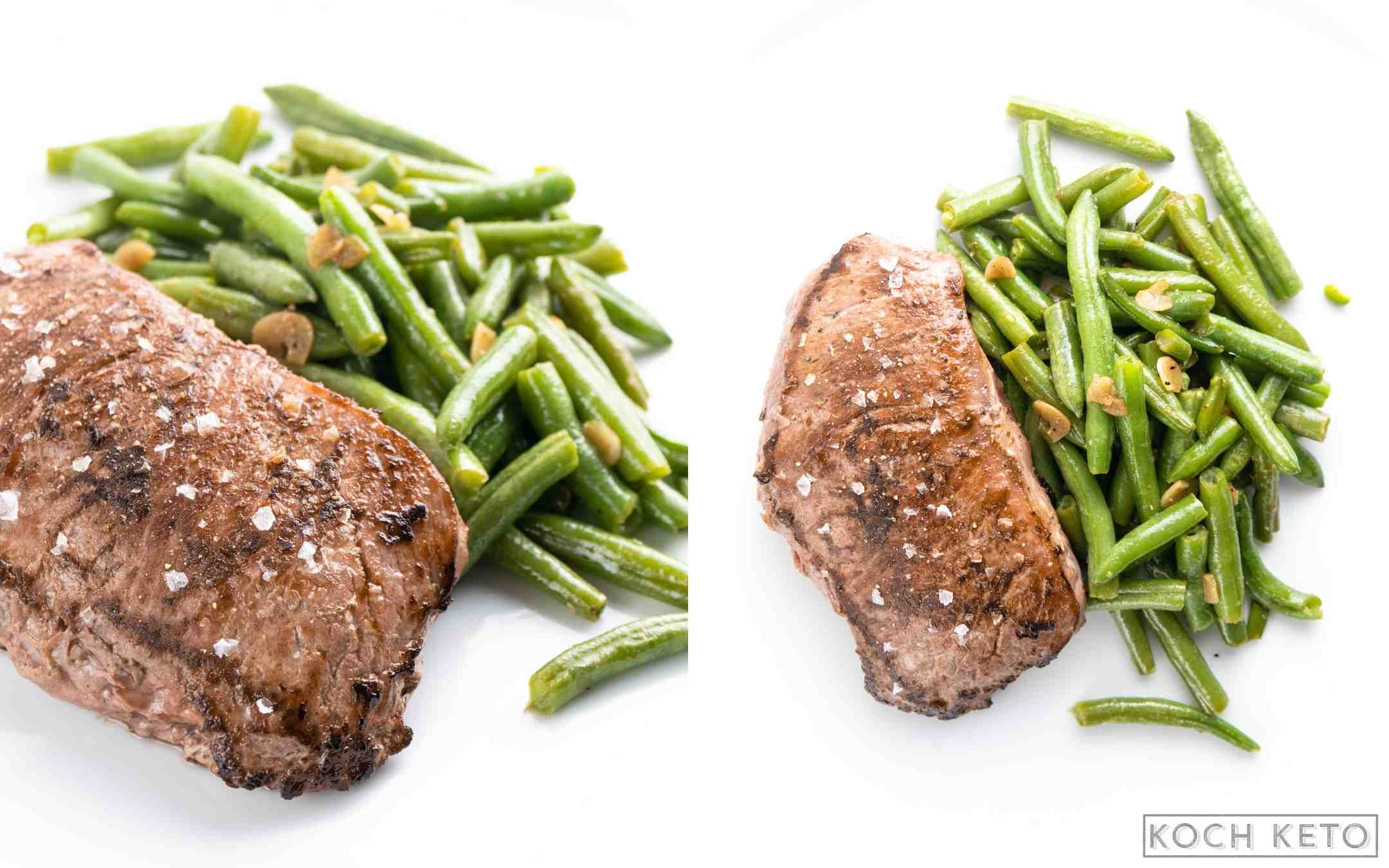 Mega einfaches Steak mit grünen Bohnen zum kohlenhydratarmen Abendessen Desktop Featured Image