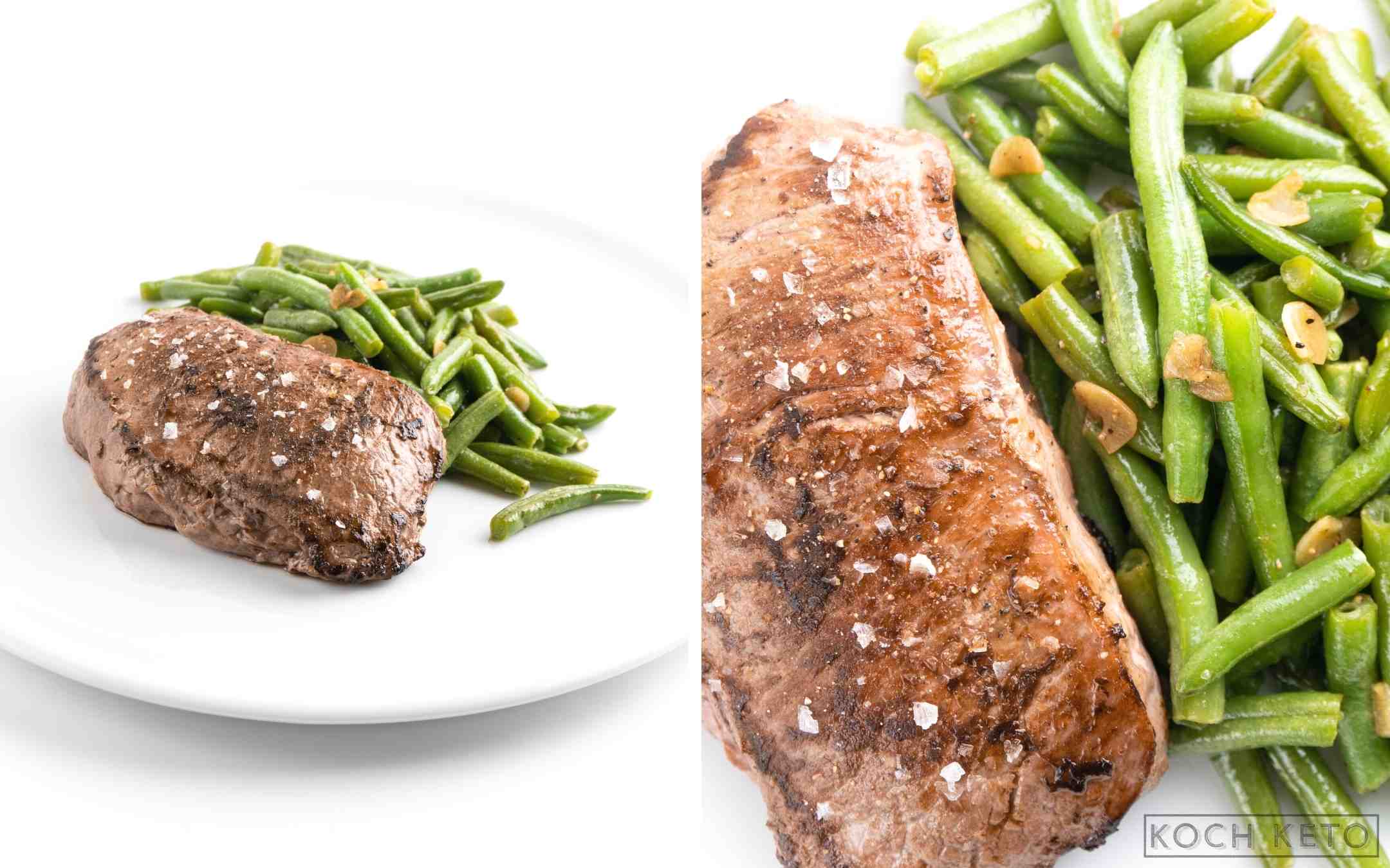Mega einfaches Steak mit grünen Bohnen zum kohlenhydratarmen Abendessen Desktop Image Collage
