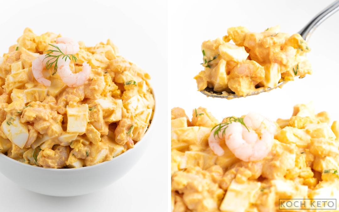 Schneller Keto Shrimps-Cocktail-Eiersalat als Low Carb Party Rezept oder zum kohlenhydratarmen Frühstück Desktop Image Collage