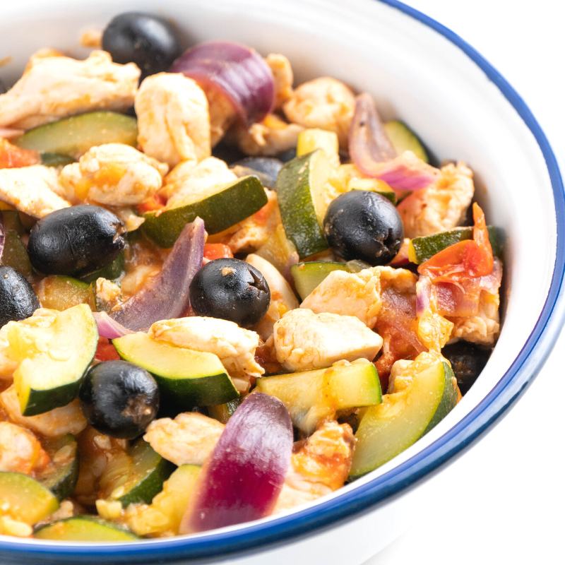 Mediterrane 25-Minuten Keto Hähnchen-Gemüse-Pfanne zum Abendessen ohne Kohlenhydrate Mobile Featured Image