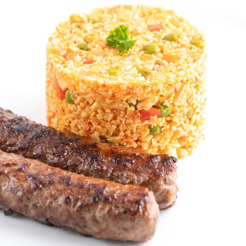 Mega leckere Low Carb Cevapcici mit Blumenkohl-Djuvec-Reis als ketogenes Mittagessen ohne Kohlenhydrate Mobile Featured Image